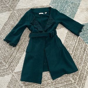 Anthropologie Sleeping on Snow wool dress coat 3/4 sleeve belted XS